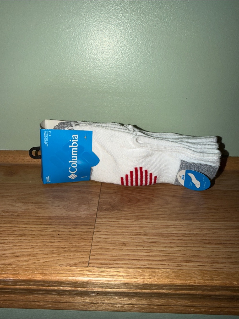 Columbia Men’s White Athletic Socks with Red Stripe Accent - 3 Pack - Picture 2 of 3